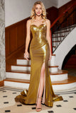 Havfrue Sweetheart Golden Corset Prom kjole med Slit