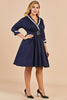Load image into Gallery viewer, marineblå vintage pluss størrelse wrap kjole