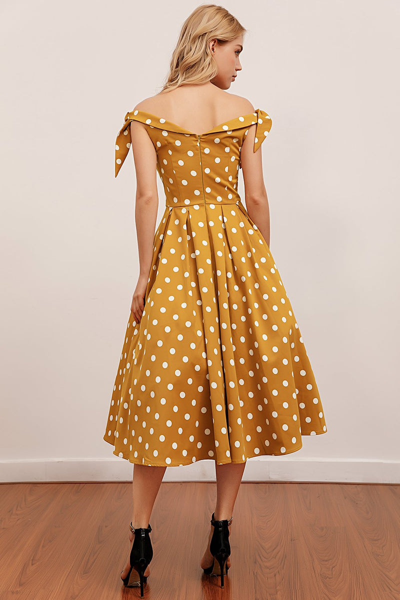 Load image into Gallery viewer, gul polka prikker vintage kjole