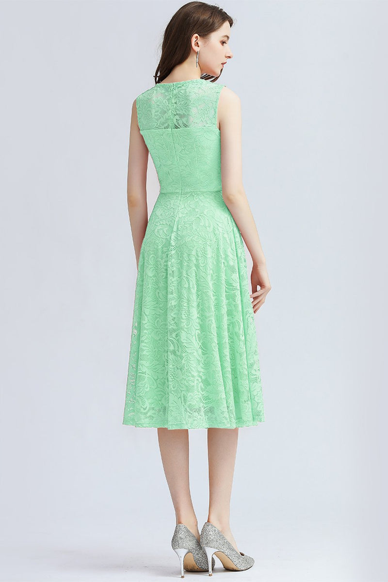 Load image into Gallery viewer, enkel v hals midi blonder kjole med volanger