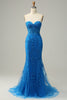 Load image into Gallery viewer, Mermaid Sweetheart Royal Blue Long Prom kjole med Criss Cross Back