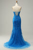 Load image into Gallery viewer, Mermaid Sweetheart Royal Blue Long Prom kjole med Criss Cross Back