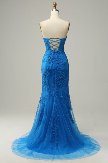 Mermaid Sweetheart Royal Blue Long Prom kjole med Criss Cross Back