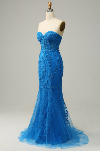 Mermaid Sweetheart Royal Blue Long Prom kjole med Criss Cross Back