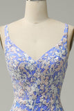 Havfrue V Neck Light Blue Long Prom kjole med Appliques Beading