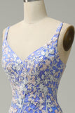 Havfrue V Neck Light Blue Long Prom kjole med Appliques Beading