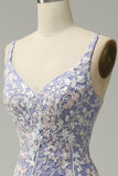 Havfrue V Neck Light Blue Long Prom kjole med Appliques Beading