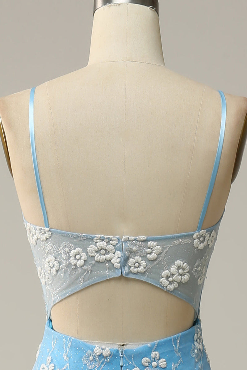 Load image into Gallery viewer, Havfrue Spaghetti stropper Blue Long Prom kjole med Appliques