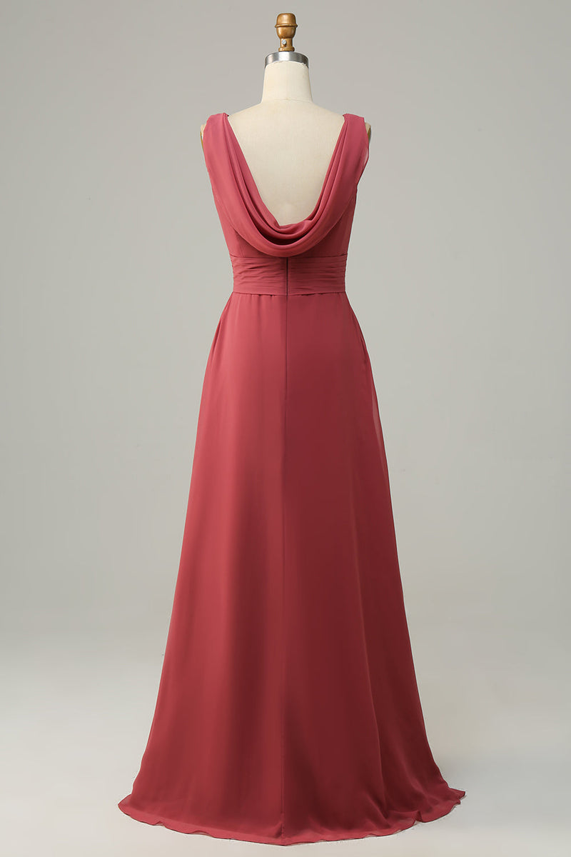 Load image into Gallery viewer, V Neck Desert Rose Ermeløs Chiffon Long brudepike kjole