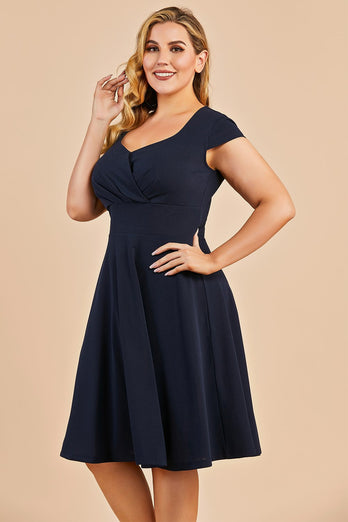 marineblå pluss størrelse vintage swing kjole