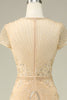 Load image into Gallery viewer, Nydelig havfrue juvel hals burgunder ballkjole med perler