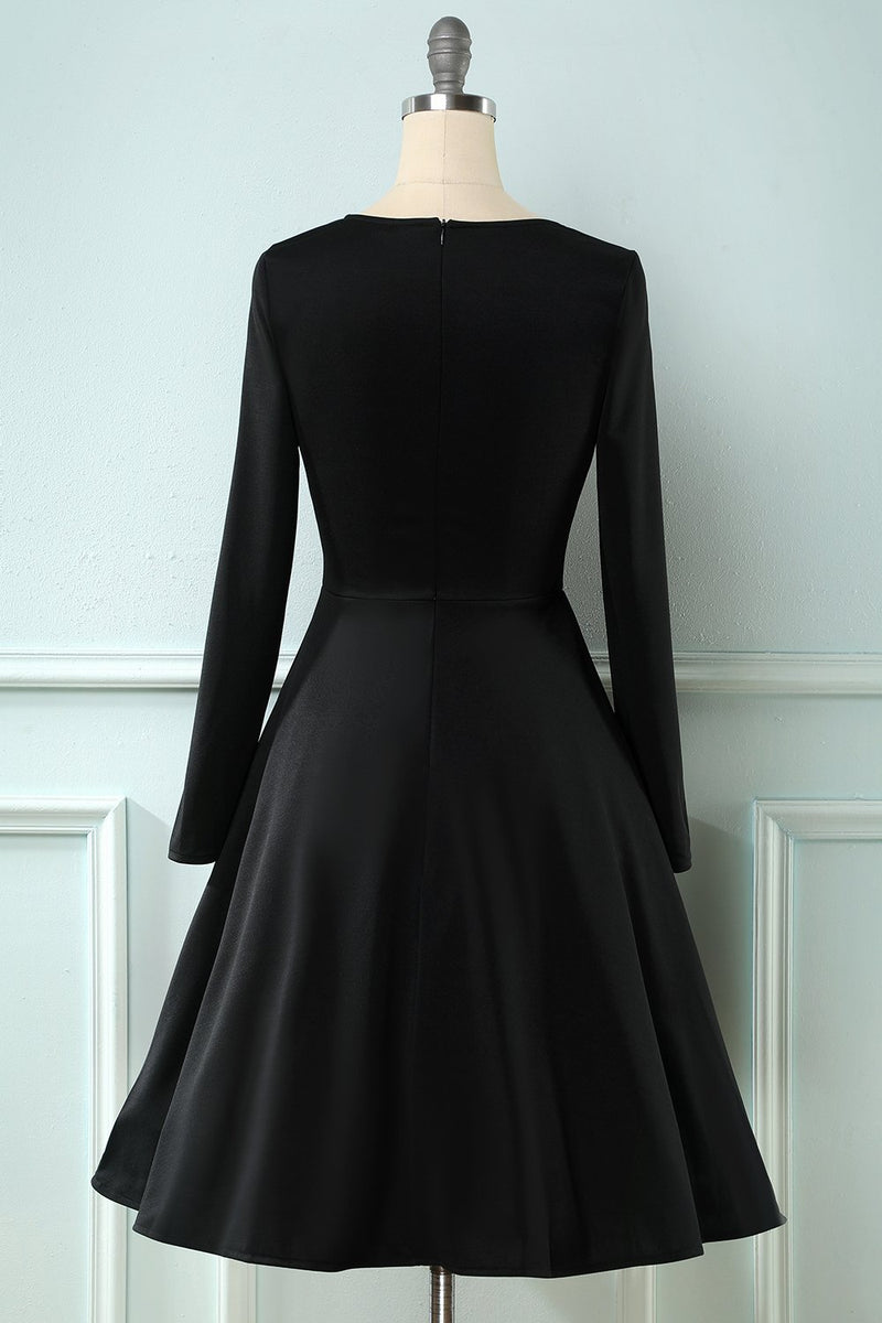 Load image into Gallery viewer, rutete 1950-tallet kjole med lange ermer