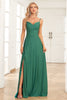 Load image into Gallery viewer, En linje spaghetti stropper mørkegrønn lang brudepike kjole