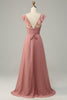 Load image into Gallery viewer, Dusty Rose A Line Ruffles Long brudepike kjole med spalt