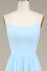 Load image into Gallery viewer, A-Line Spaghetti stropper Himmelblå Chiffon Long brudepike kjole