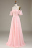 Load image into Gallery viewer, Blush Pink A-linje av skulderen Chiffon Long brudepike kjole