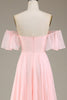Load image into Gallery viewer, Blush Pink A-linje av skulderen Chiffon Long brudepike kjole