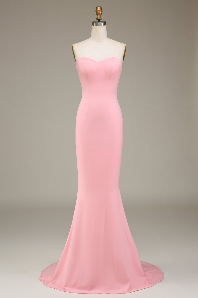 Load image into Gallery viewer, Blush rosa havfrue kjæreste sateng lang brudepike kjole