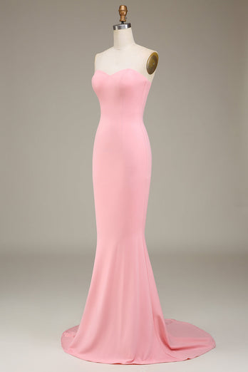 Blush rosa havfrue kjæreste sateng lang brudepike kjole