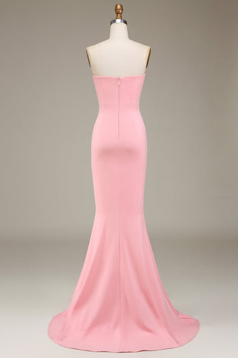 Blush rosa havfrue kjæreste sateng lang brudepike kjole