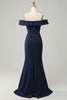 Load image into Gallery viewer, Navy Off The Shoulder Sparkly Slire Long Bridesmaid Dress