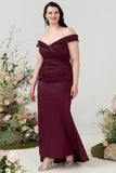 Havfrue av skulderen Burgunder Plus Size Wedding Party Dress