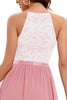 Load image into Gallery viewer, en linje grime rødme lang brudepike kjole med blonder