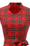 rød plaid vintage pluss kjole med bowknot