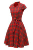 Load image into Gallery viewer, rød plaid vintage pluss kjole med bowknot