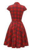 rød plaid vintage pluss kjole med bowknot