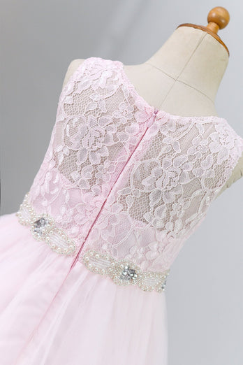 blonder rosa blomst jente kjole med beaded