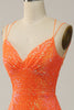 Load image into Gallery viewer, Havfrue Spaghetti stropper Orange paljetter Prom kjole med delt front