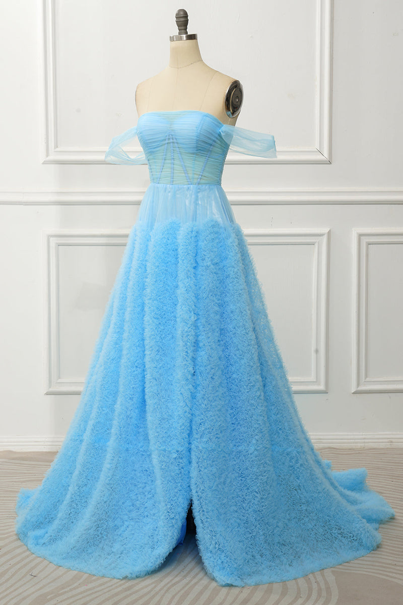 Load image into Gallery viewer, En linje av skulderblå korsett Prom kjole med ruffled