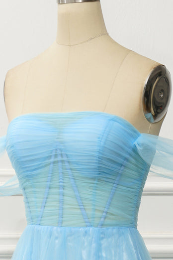 En linje av skulderblå korsett Prom kjole med ruffled