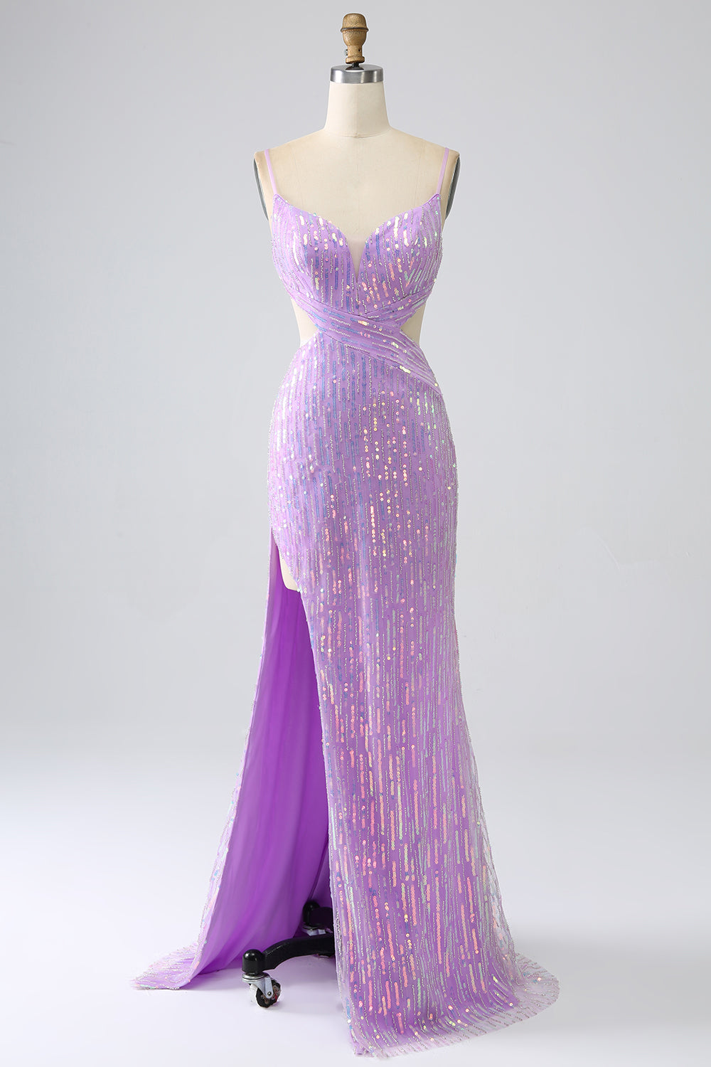 Sparkly Mermaid Spaghetti stropper paljetter Prom kjole med Slit