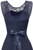 Load image into Gallery viewer, marineblå rund hals blonder kjole med åpen rygg