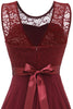 Load image into Gallery viewer, høy lav rund nakke burgunder blonder kjole med bowknot