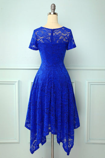 asymmetrisk kongelig blå blonder kjole