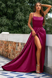 A-Line Spaghetti stropper Backless Long Satin Prom kjole med Slit