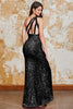 Load image into Gallery viewer, Glitter svart havfrue en skulder paljetter ballkjole med spalt