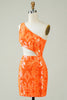 Load image into Gallery viewer, Orange One Shoulder Glitter Homecoming Dress med Hollow-out