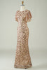Load image into Gallery viewer, Champagne Sequins Long Prom Dress med Slit Back