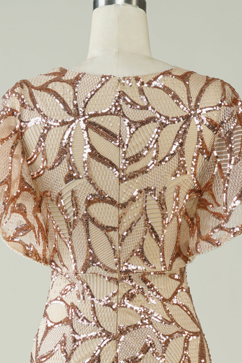 Load image into Gallery viewer, Champagne Sequins Long Prom Dress med Slit Back