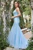 Load image into Gallery viewer, Havfrue Deep V Neck Blue Long Prom kjole med Criss Cross Back