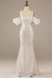 Sparkly Ivory Mermaid Sequined gulvlengde brudekjole