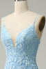 Load image into Gallery viewer, Spaghetti stropper havfrue blå lang skoleball kjole med appliques