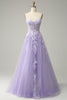 Load image into Gallery viewer, A Line Spaghetti stropper Long Purple Prom kjole med Appliques