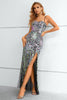 Load image into Gallery viewer, Svart spaghetti stropper Beaded Prom kjole med spalte