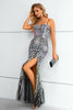 Load image into Gallery viewer, Svart spaghetti stropper Beaded Prom kjole med spalte