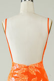 Orange Glitter Tight Homecoming Dress med ryggløs